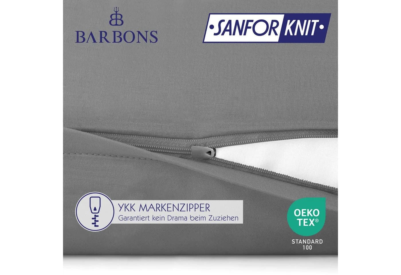 BARBONS Kissenbezug 100% Baumwolle Grau Jersey 2 Stück - Bild 4