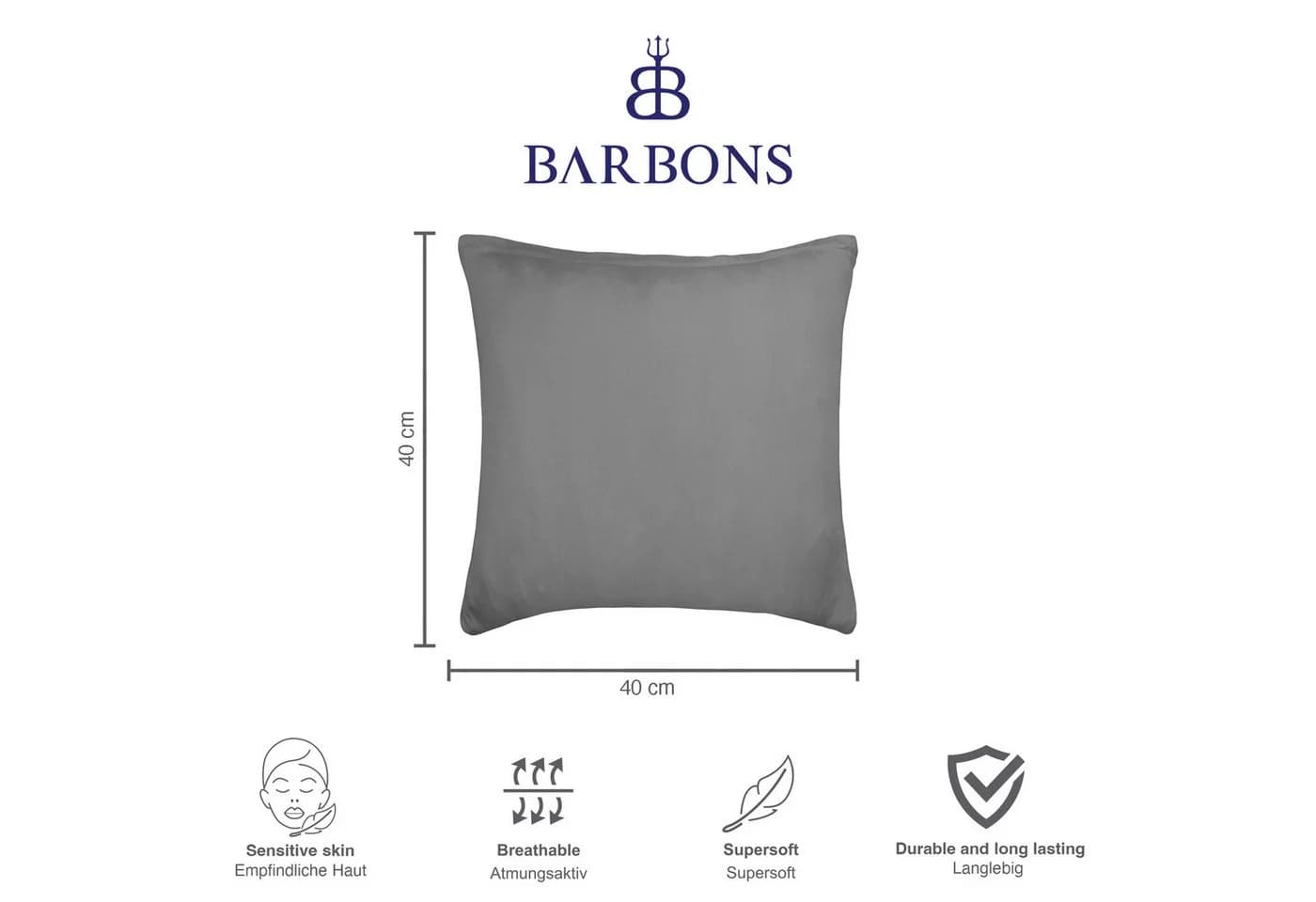 BARBONS Kissenbezug 100% Baumwolle Grau Jersey 2 Stück - Bild 5