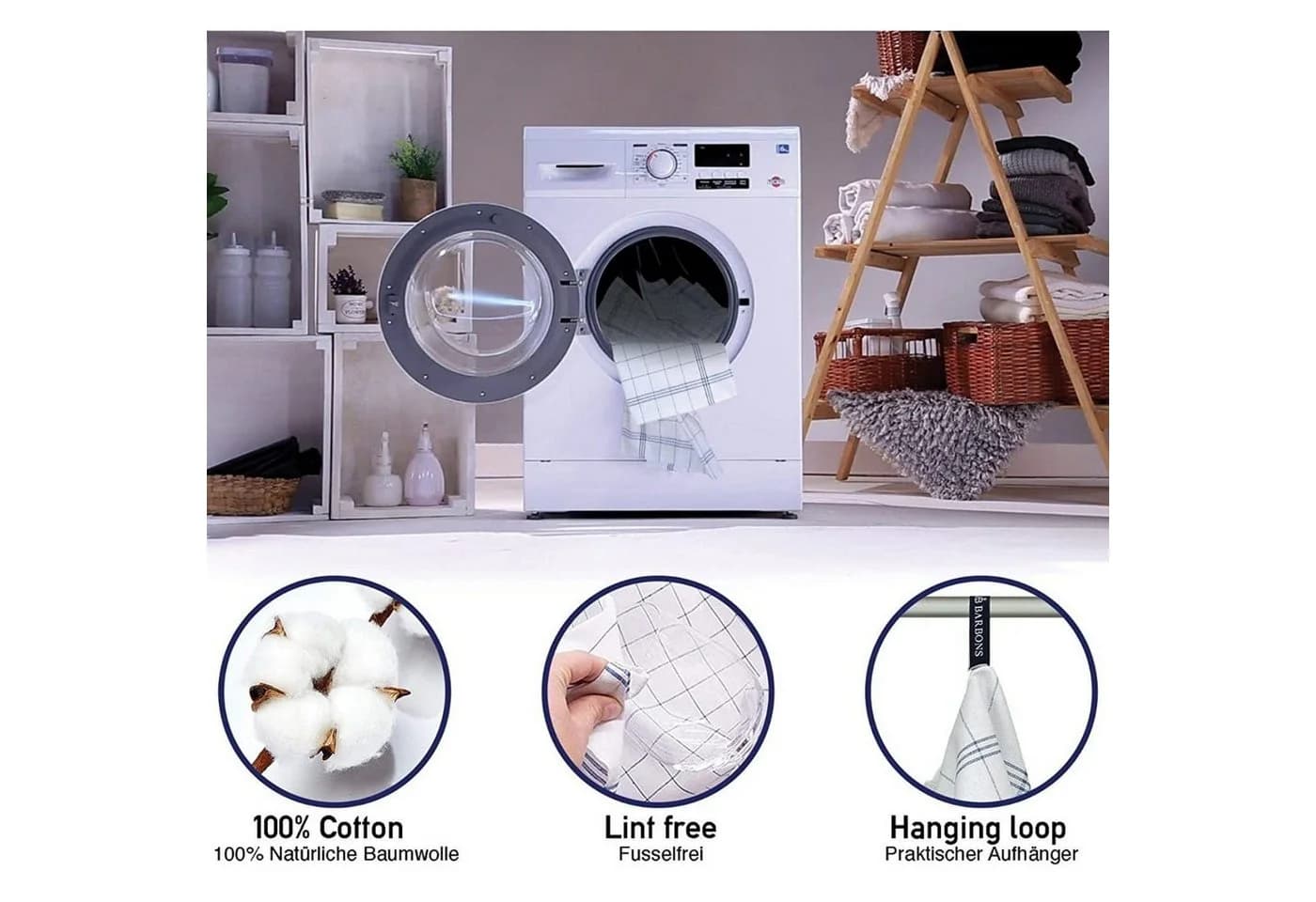 ALARA HOME Geschirrtuch Set 10-tlg Schwarz 100% Baumwolle - Bild 3