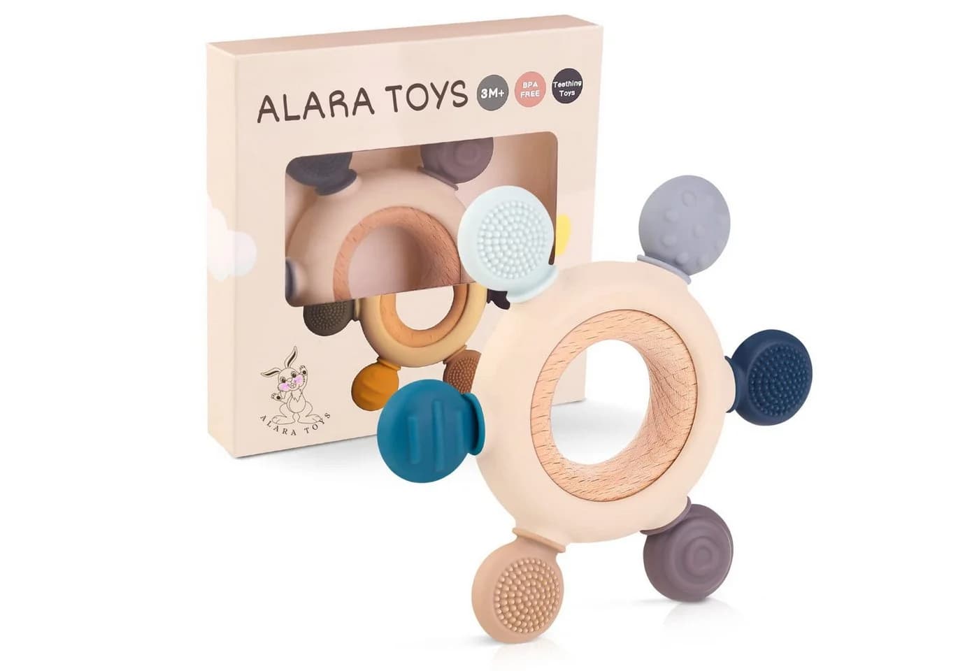 ALARA TOYS Beißring BPA-frei Holz & Silikon blau ab 3 Monaten - Bild 2