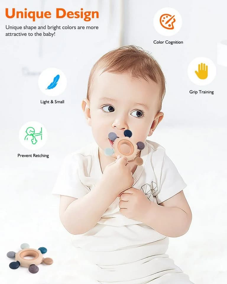 ALARA TOYS Beißring BPA-frei Holz & Silikon blau ab 3 Monaten - Bild 3