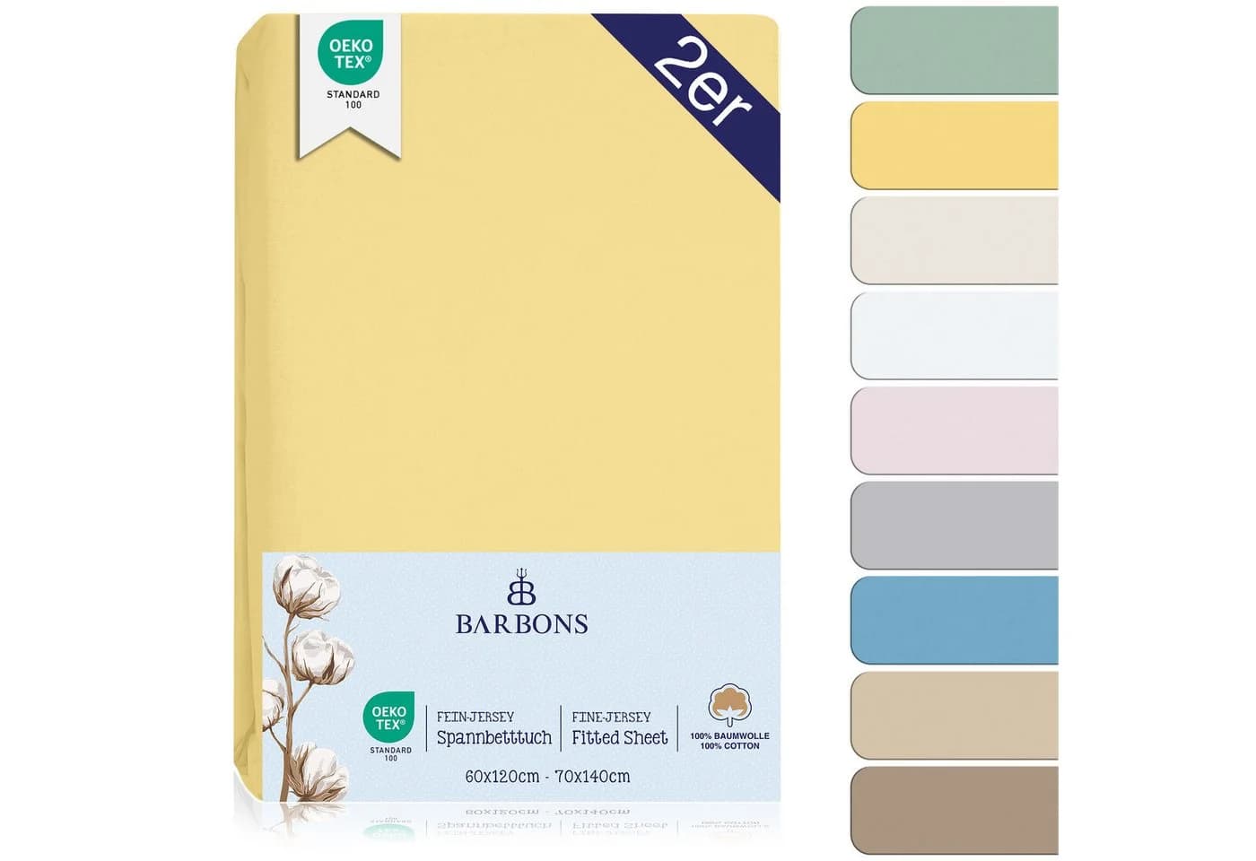 BARBONS Spannbettlaken 2 Stück Baby Jersey Gelb 100% Baumwolle - Bild 2