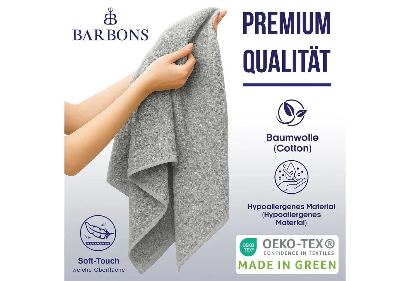 BARBONS Handtücher Set 8-tlg. Grau 100% Baumwolle Walkfrottee - Bild 3