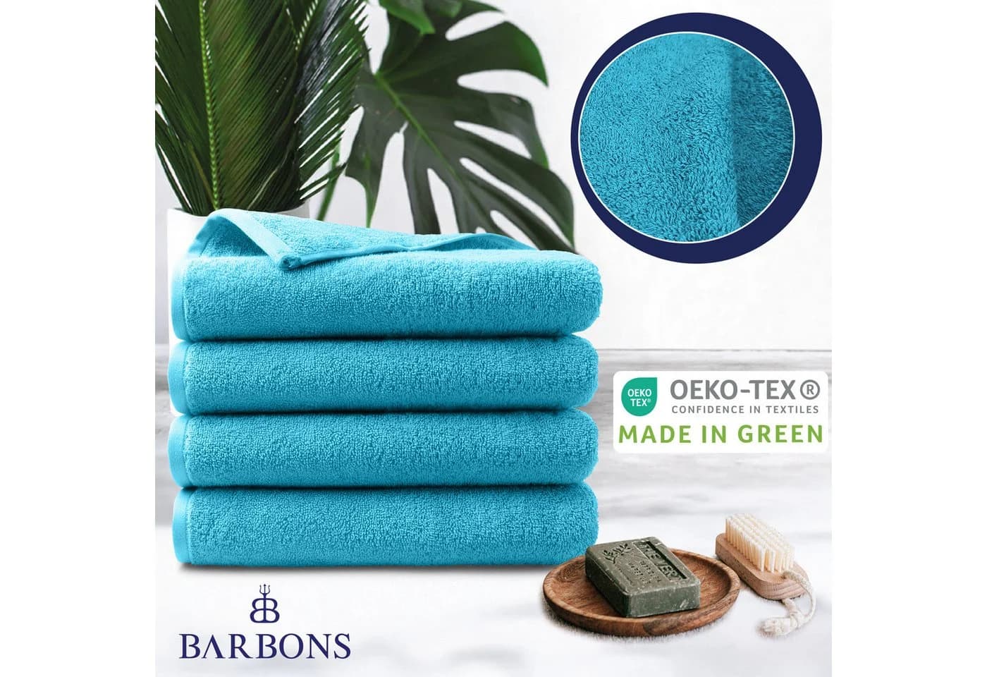 BARBONS Handtücher Set 8-tlg. Tuerkis 100% Baumwolle Walkfrottee