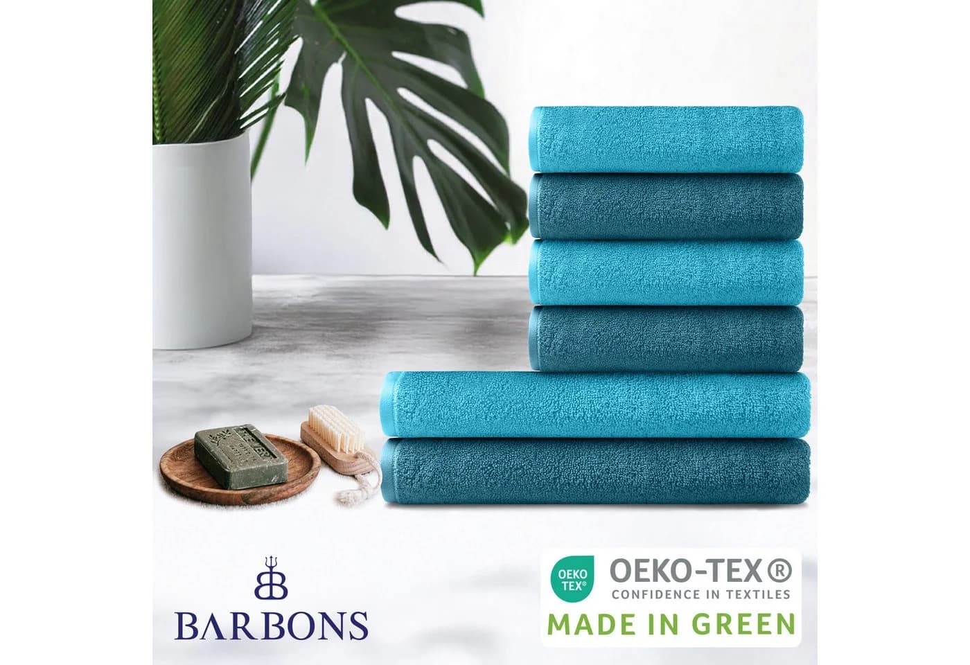 BARBONS Handtuch Set 6-tlg. 100% Baumwolle Walkfrottee Petrol/Türkis