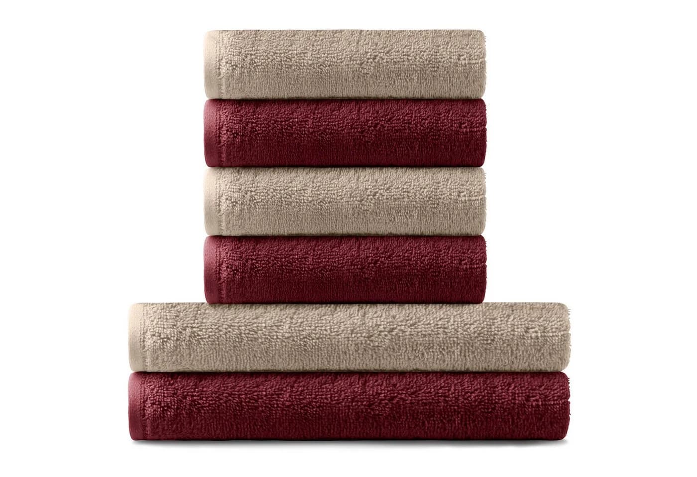BARBONS Handtuch Set 6-tlg. Bordeaux/Taupe 100% Baumwolle Walkfrottee - Bild 2
