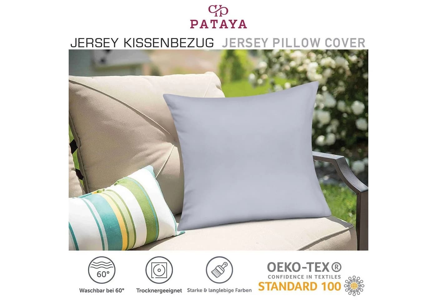 Pataya Kissenbezug 100% Baumwolle Grau Jersey 2er Set - Bild 5