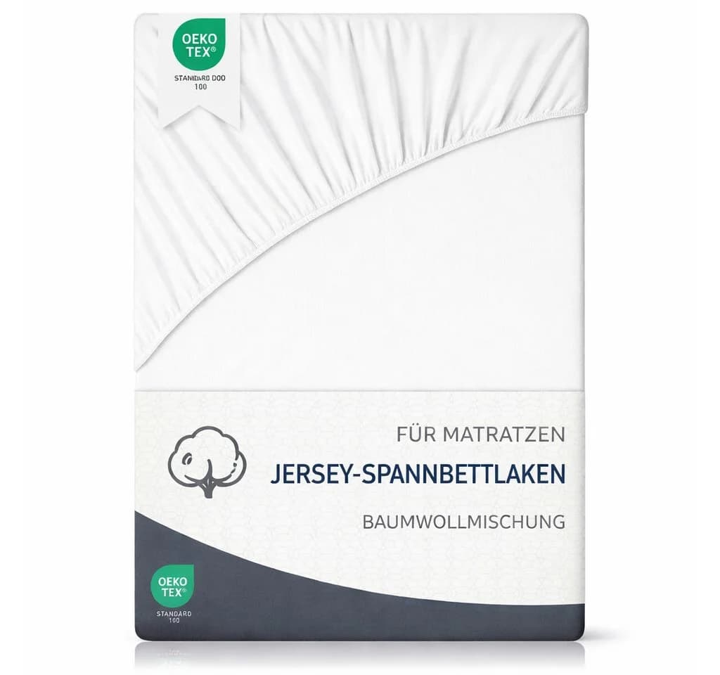 PTY HOME Spannbettlaken Premium Weiß Jersey Baumwolle Polyester