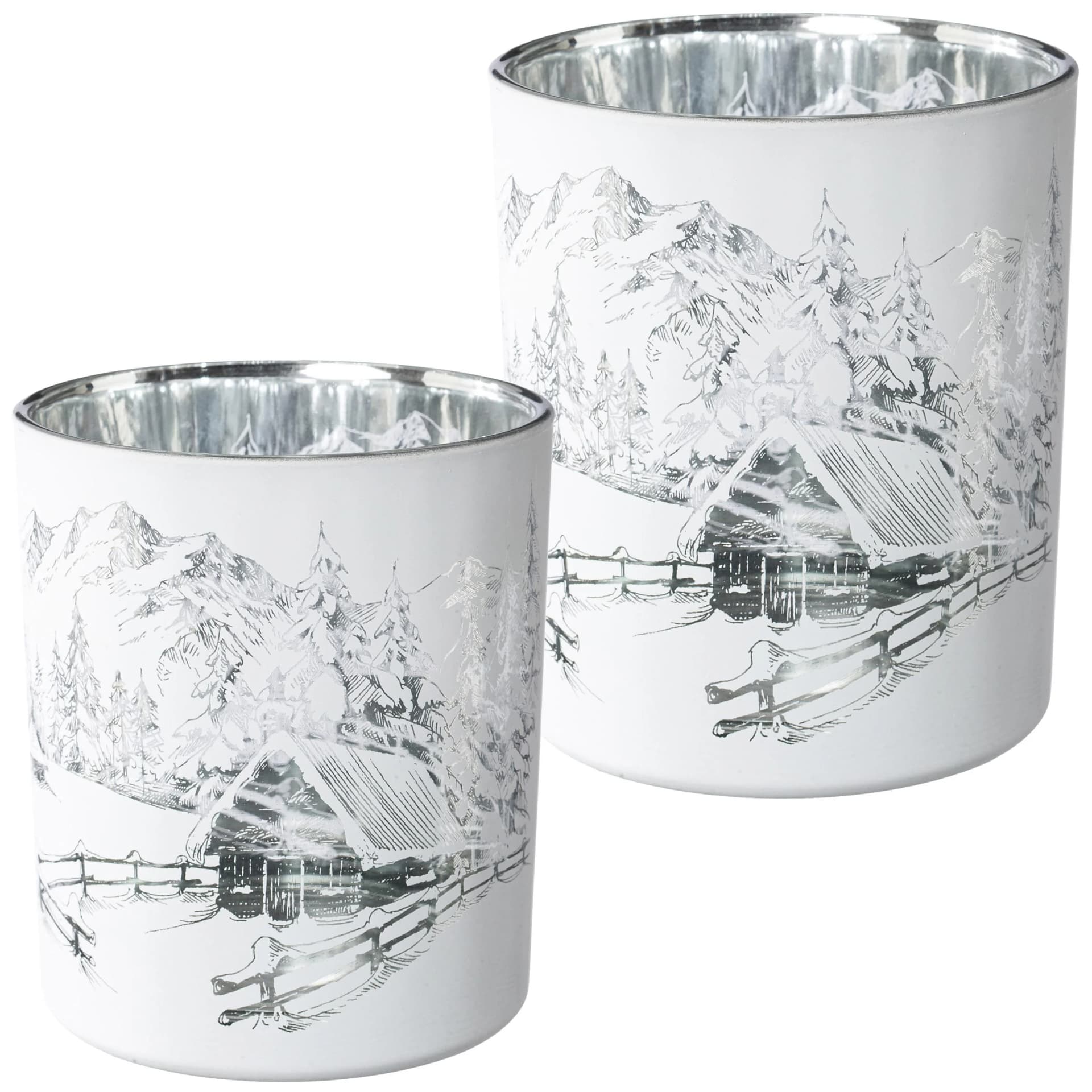 CREATIV HOME Windlichter Set Weiß Glas Wintermotiv - Bild 2
