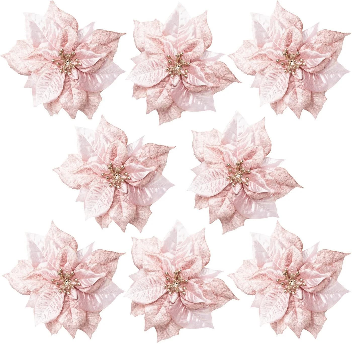 Creativ deco Weihnachtsbaumklammer Poinsettienblüte 8-tlg. Gold/Rosa - Bild 2