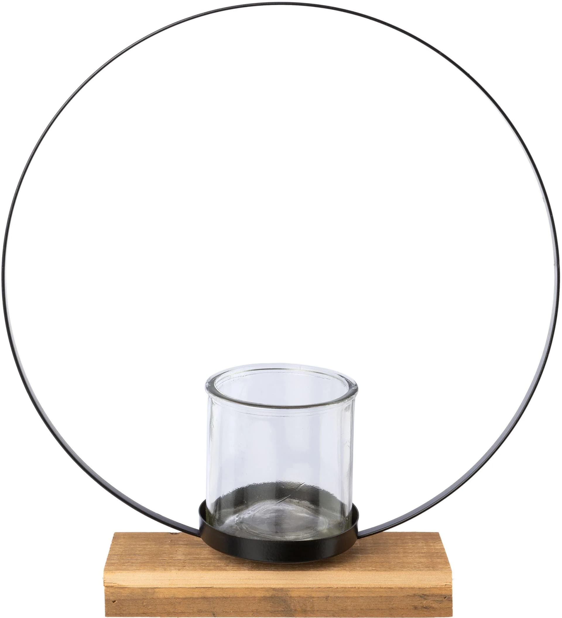 CREATIV DECO Teelichthalter Schwarz Metall Holzfuß