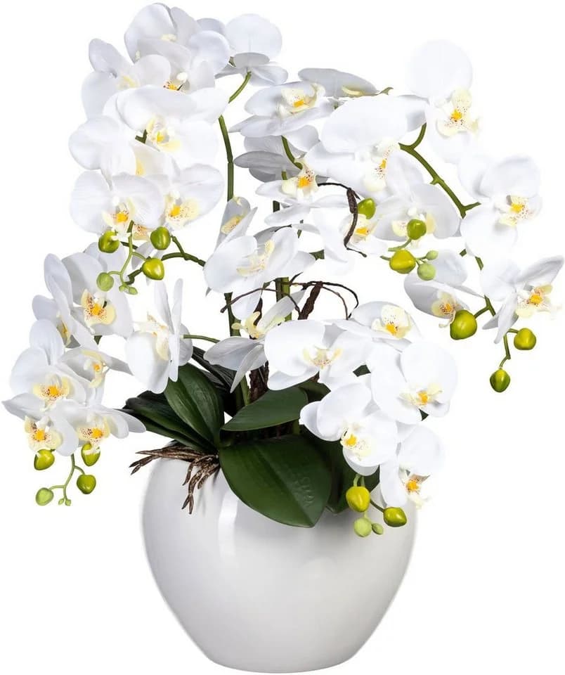CREATIV GREEN Kunstorchidee Phalaenopsis Weiß Keramiktopf