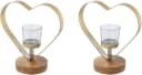 CREATIV HOME Teelichthalter Herz 2er Set Beige/Gold Edelstahl Holz Glas Bild 2