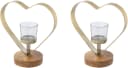 CREATIV HOME Teelichthalter Herz 2er Set Beige/Gold Edelstahl Holz Glas Bild 3