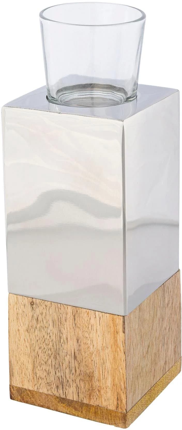 CREATIV HOME Kerzenhalter Tower Silber Edelstahl Glas