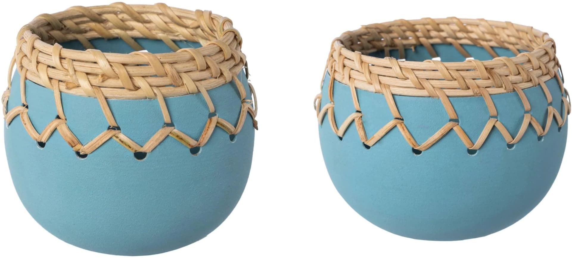 Creativ Home Übertopf mit Sisalverzierung 2er Set Blau Aqua Metall