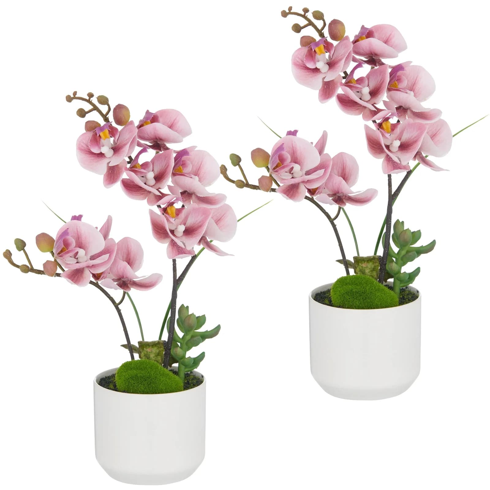 CREATIV GREEN Kunstorchidee Phalaenopsis 2er Set Rosa Weiß Keramiktopf