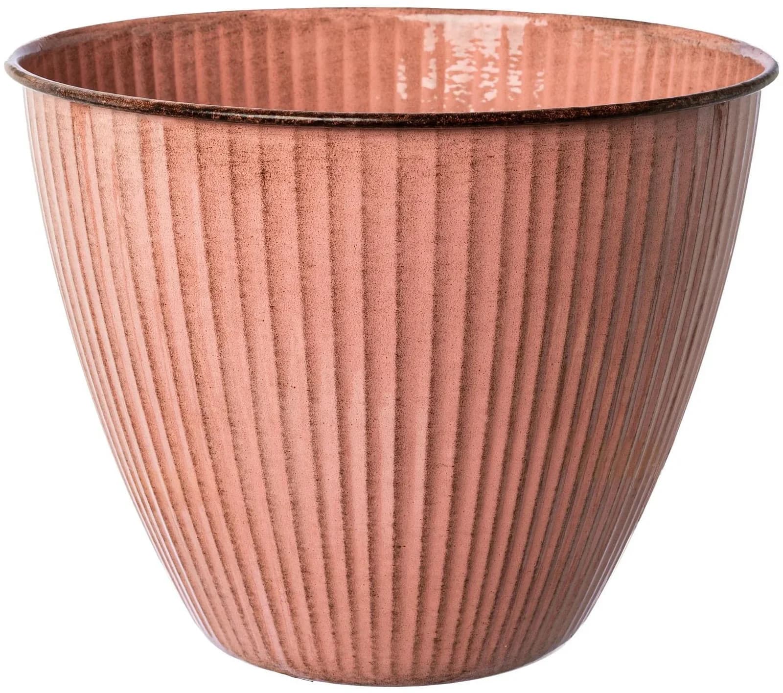 Übertopf CREATIV HOME rosa Metall 33x26x33cm mit Riffelstruktur
