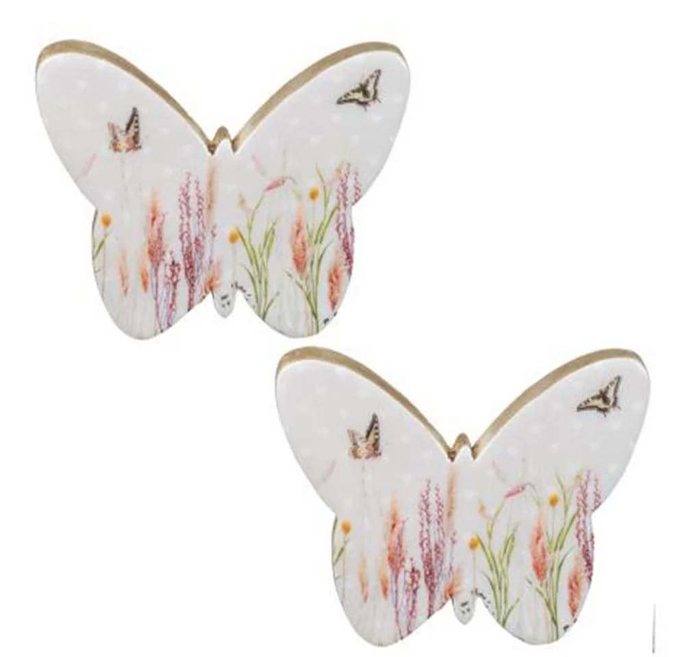 Creativ Home Dekofigur Schmetterling 2er-Set Pastellrosa Mangoholz - Bild 2