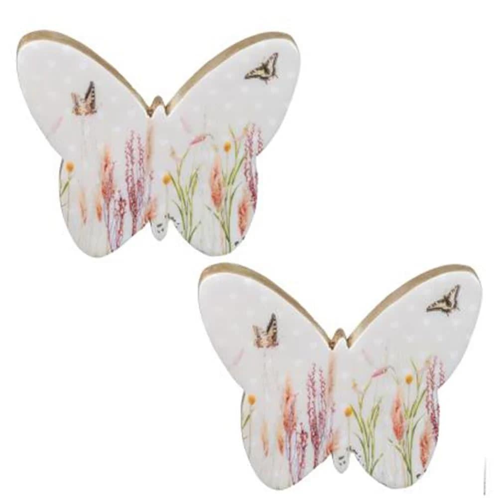 Creativ Home Dekofigur Schmetterling 2er-Set Pastellrosa Mangoholz - Bild 3