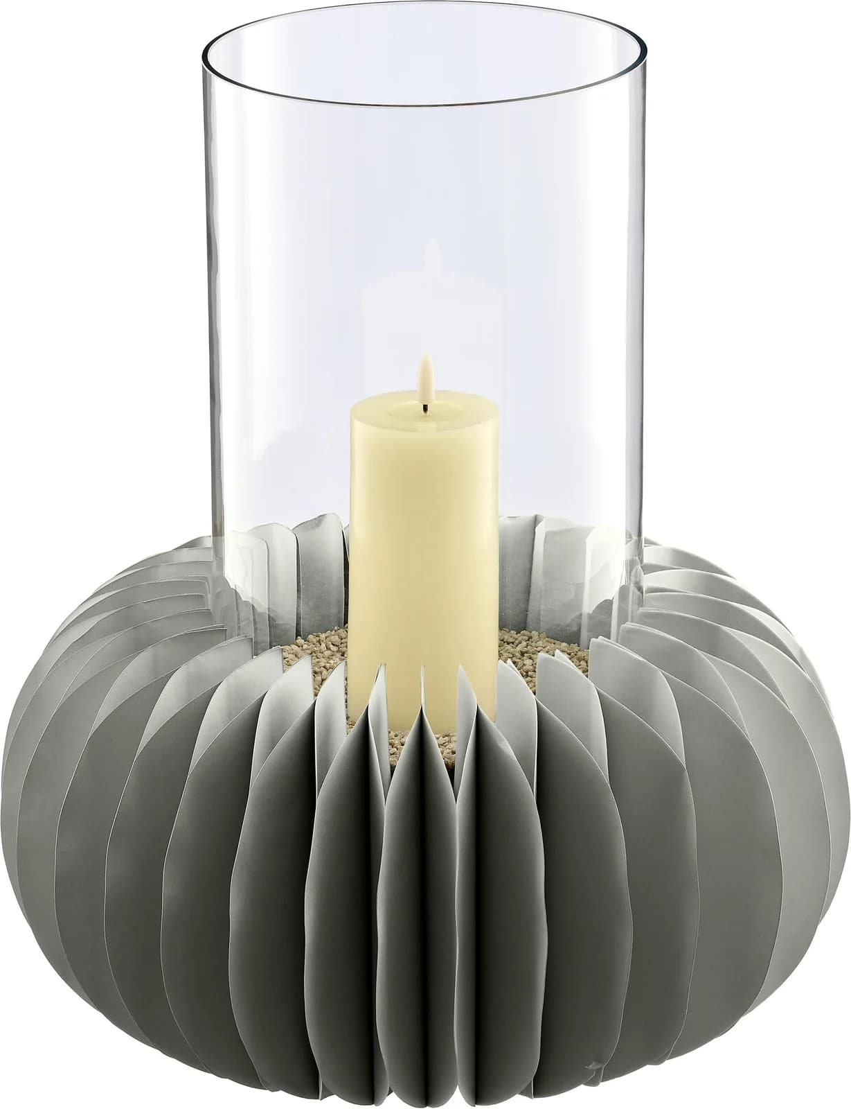 CREATIV HOME Windlicht grau Glas Papier Magnetverschluss