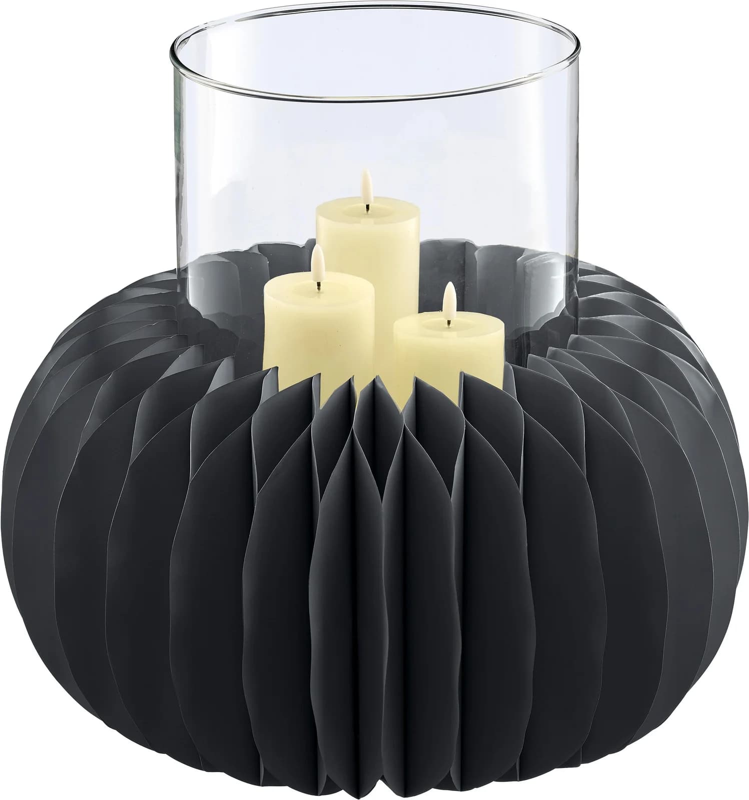 CREATIV HOME Windlicht Schwarz Grau Glas Papier Magnetverschluss