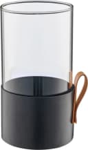 CREATIV HOME Windlicht Schwarz Glas Leder Metall 2er Set Bild 1