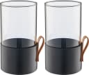CREATIV HOME Windlicht Schwarz Glas Leder Metall 2er Set Bild 2