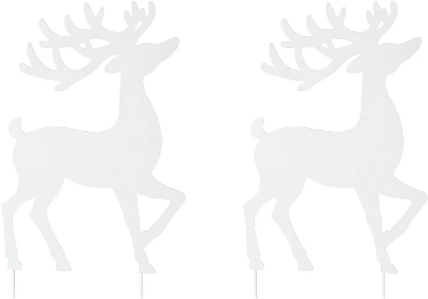 CREATIV DECO Weihnachtsfigur Hirsch 2er Set Weiß Metall - Bild 2