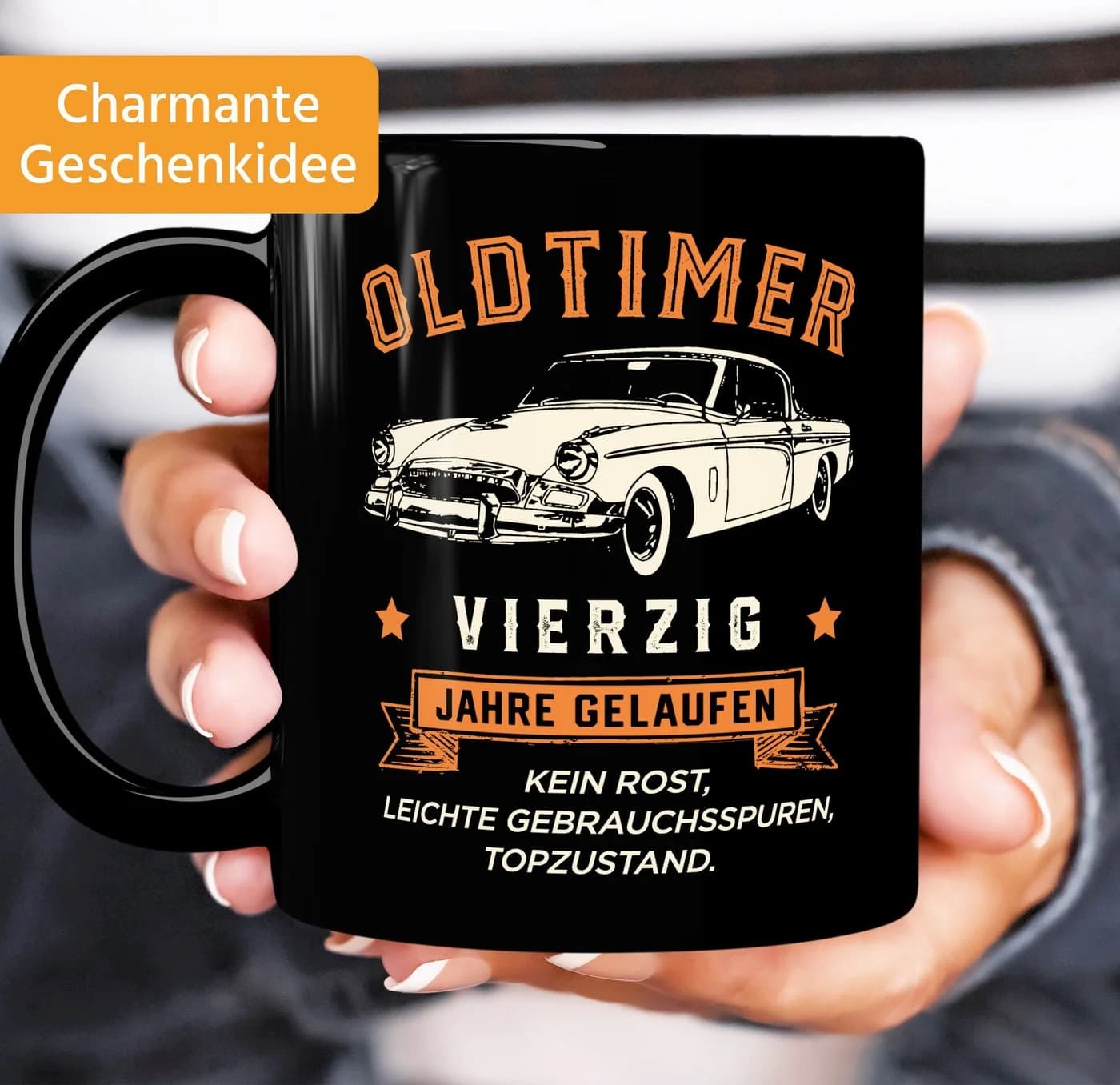 MoonWorks Kaffee-Tasse Oldtimer Retro Design Schwarz Keramik