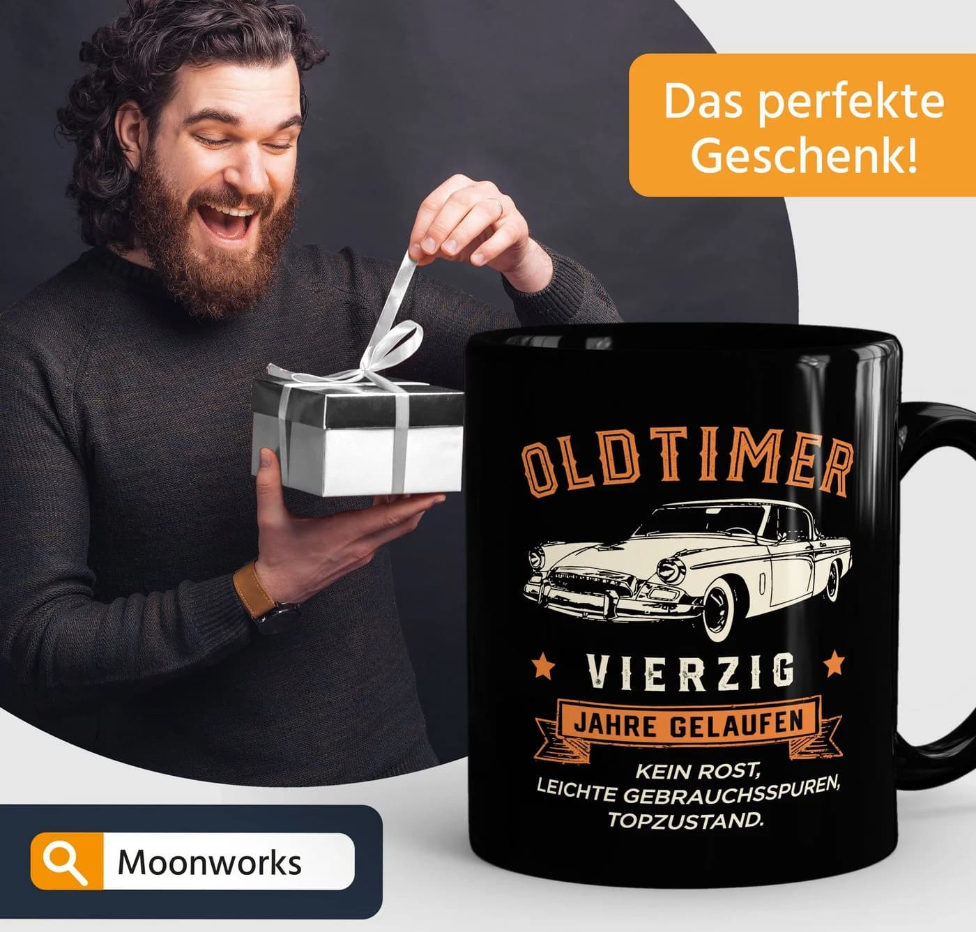 MoonWorks Kaffee-Tasse Oldtimer Retro Design Schwarz Keramik - Bild 4