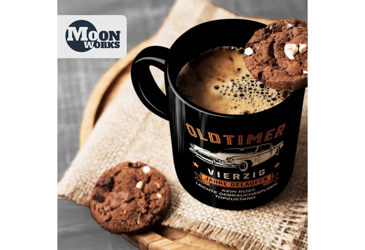 MoonWorks Kaffee-Tasse Oldtimer Retro Design Schwarz Keramik - Bild 5
