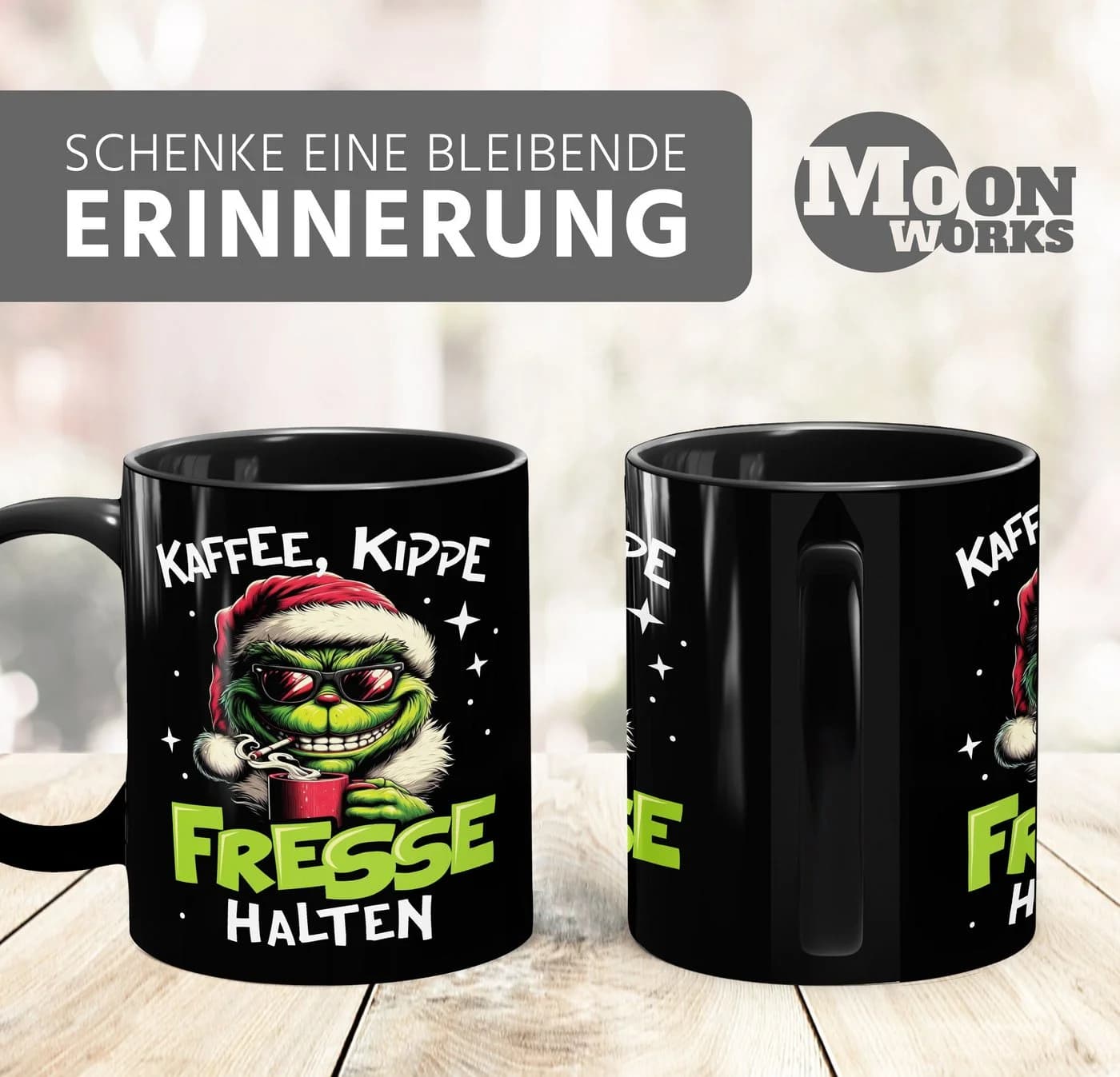 MoonWorks Keramiktasse mit Grinch Weihnachtsmotiv Schwarz