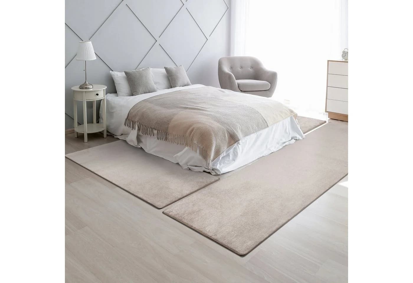 Floordirekt Hochflor-Bettumrandung Sundae Beige 3-tlg. Velours - Bild 2