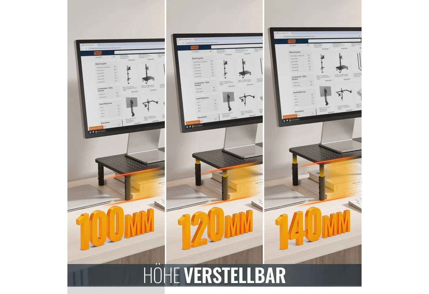 RICOO Monitor Tischaufsatz Schwarz Höhenverstellbar Stahl - Bild 4