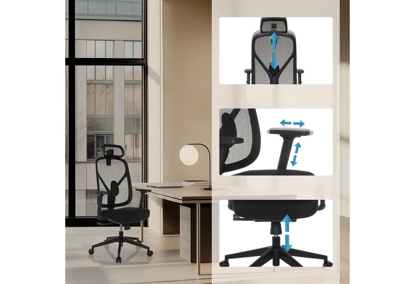 hjh OFFICE Profi Bürostuhl RALOO ECO Stoff / Netzstoff mit Armlehnen höhenverstellbar - Bild 5