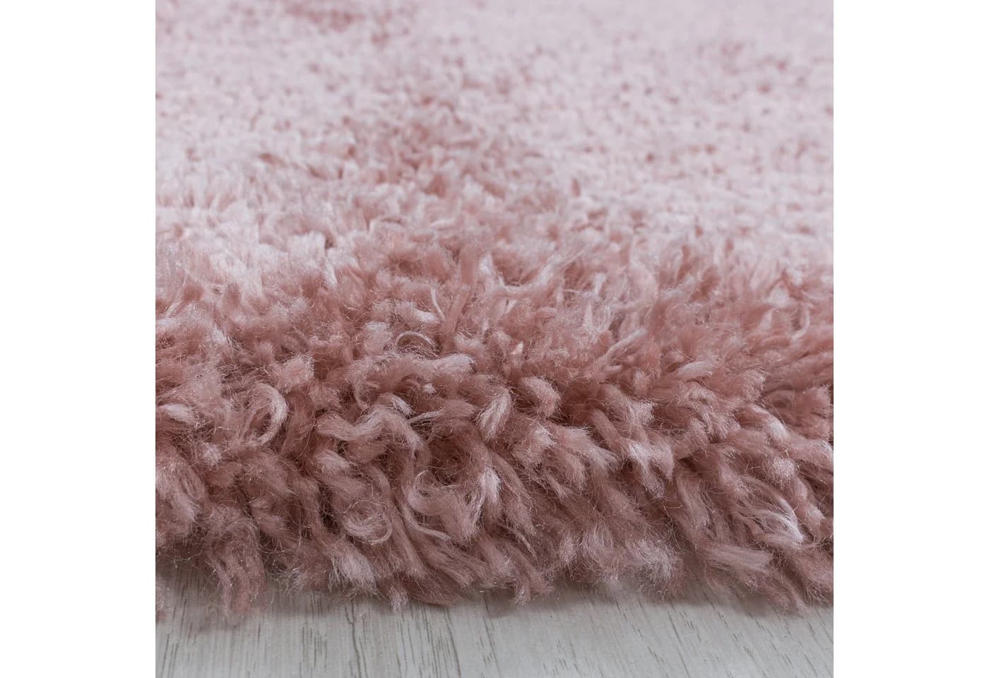 Carpettex Hochflor-Teppich Unicolor Rund Rosa 50mm Florhöhe