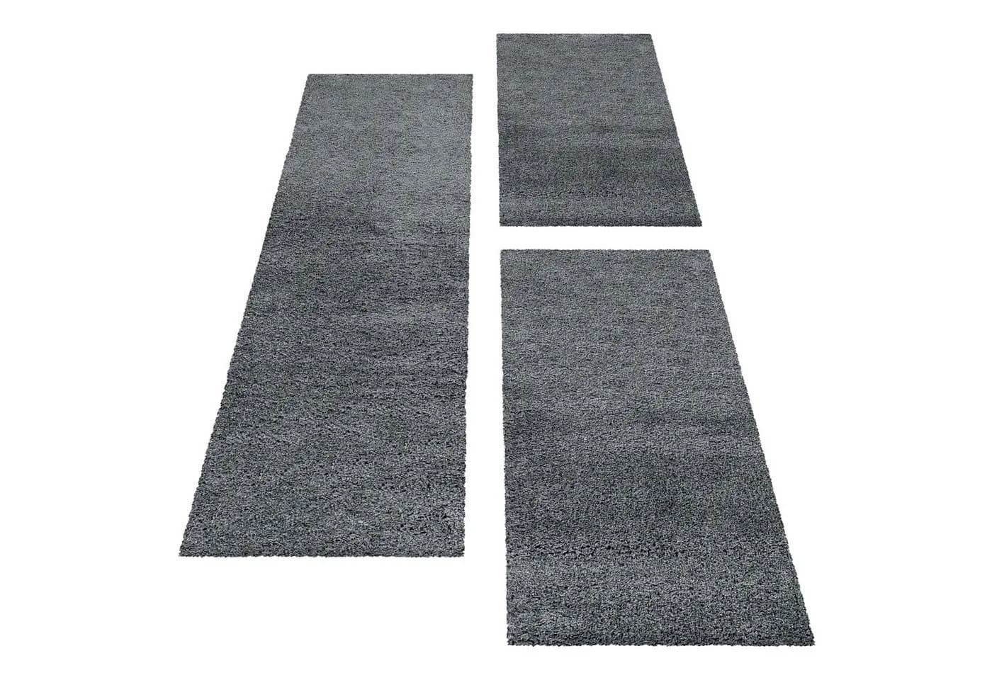 Carpettex Hochflor-Bettumrandung Unicolor Grau 3-tlg. Set