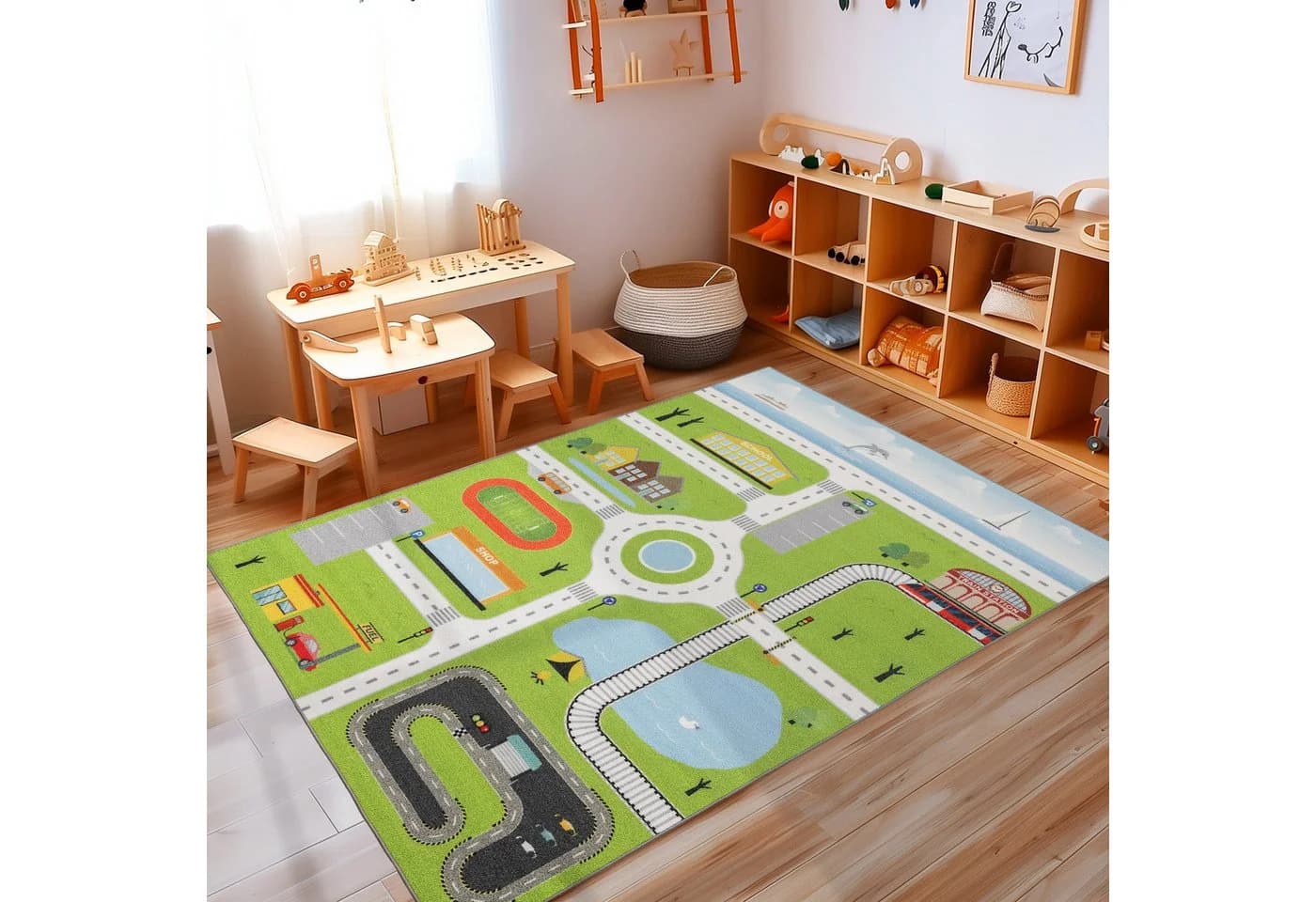 Carpettex Kinderteppich Straßenteppich Rechteckig Grün Rutschfest - Bild 2