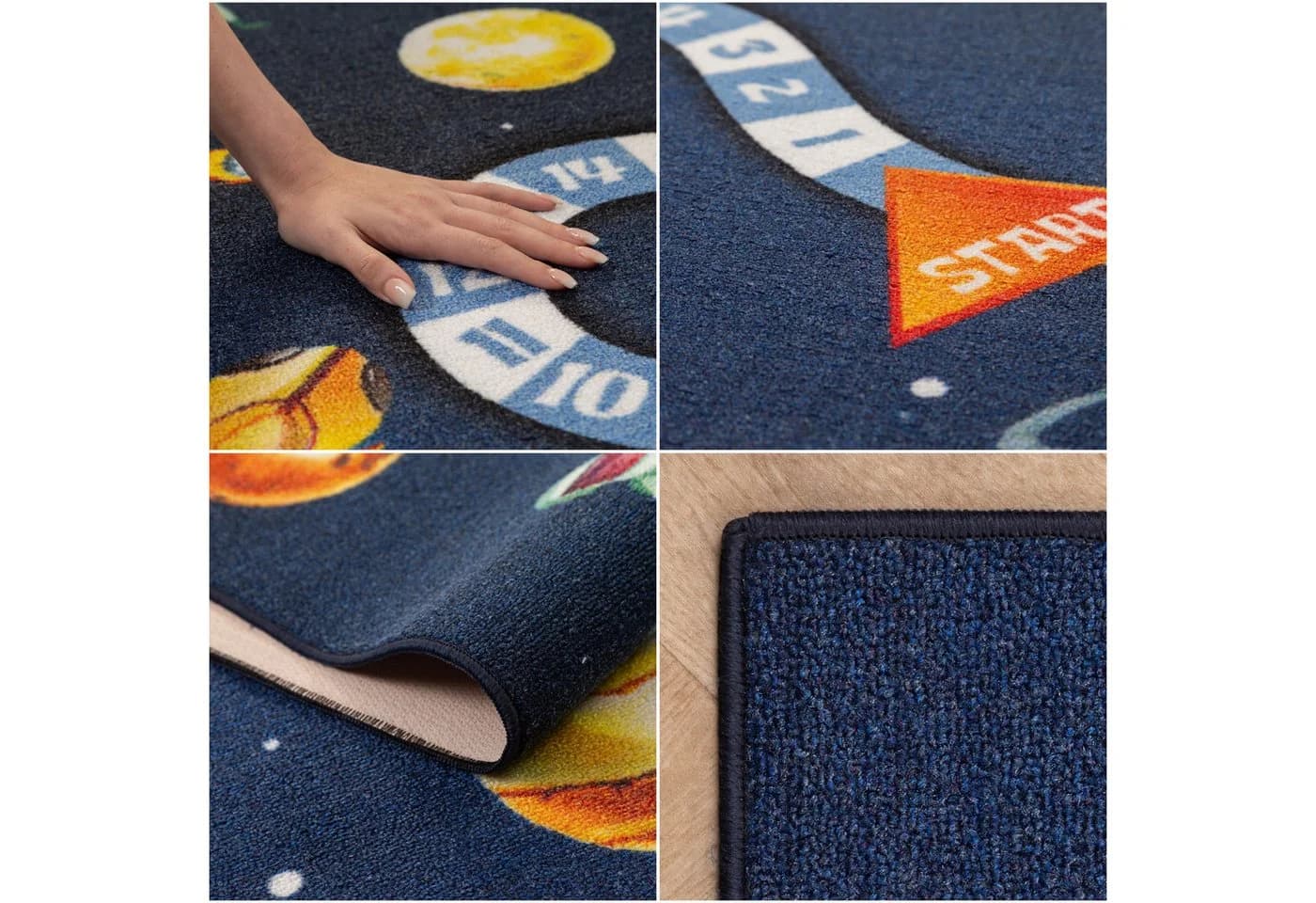 Carpettex Kinderteppich Weltraum Design Blau Rutschfest Waschbar