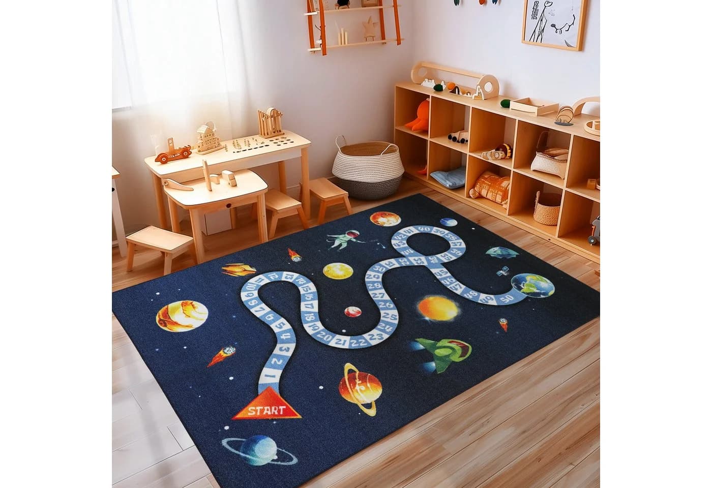 Carpettex Kinderteppich Weltraum Design Blau Rutschfest Waschbar - Bild 2
