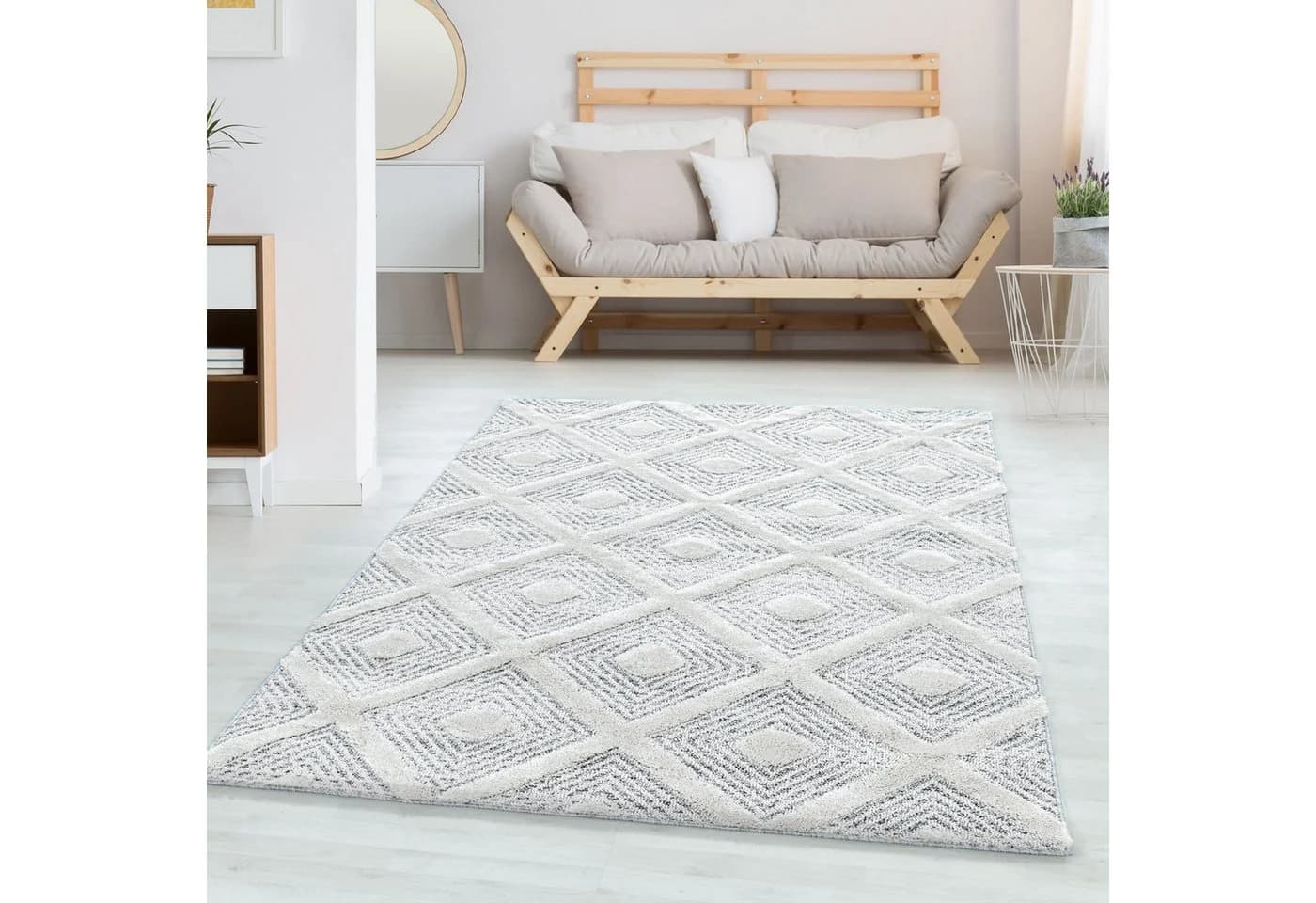 Carpettex Hochflor-Teppich Grau Geometrisches Design Rund - Bild 2