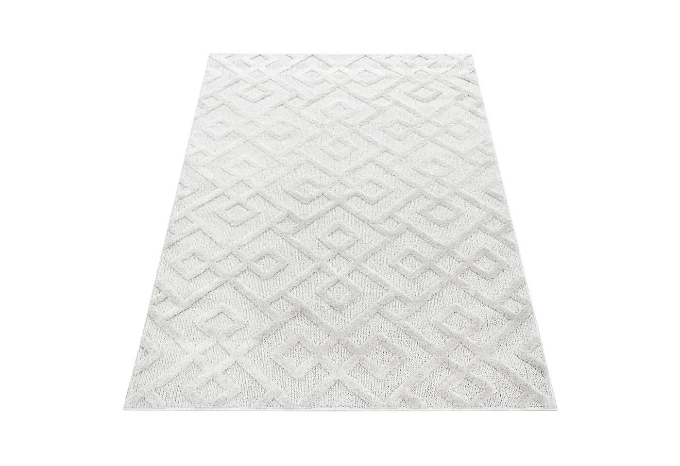 Carpettex Hochflor-Teppich Geometrisch Design Rund Creme Boho
