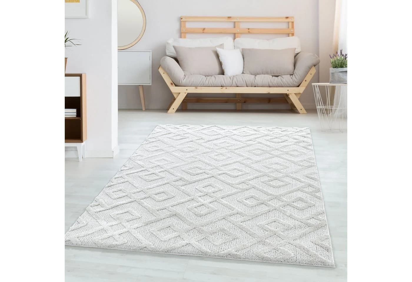 Carpettex Hochflor-Teppich Geometrisch Design Rund Creme Boho - Bild 2