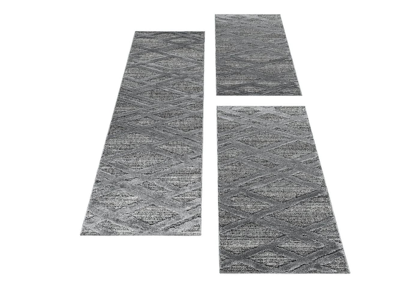 Carpettex Hochflor-Bettumrandung Boho-Design Grau 3-tlg.