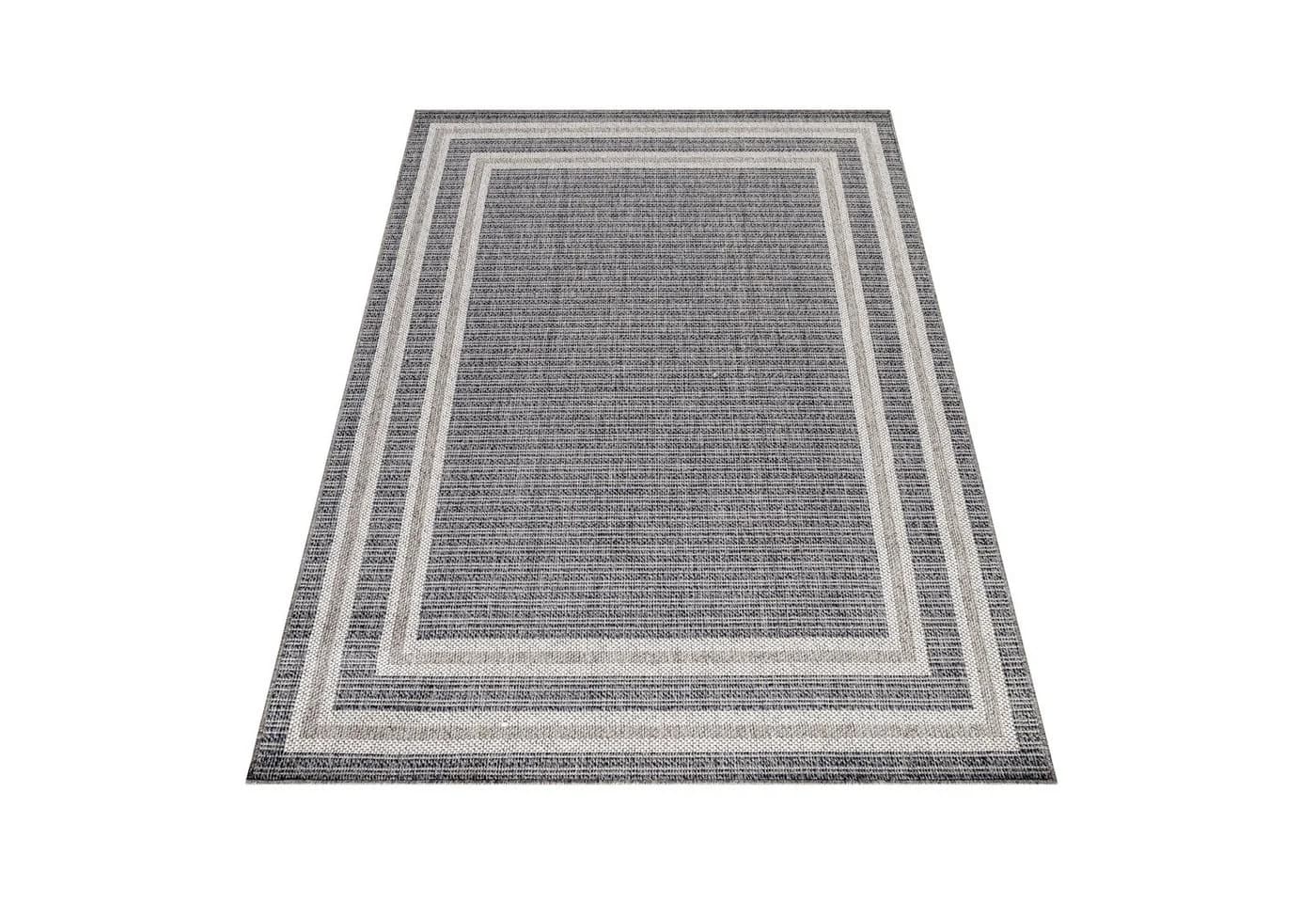 Carpettex Outdoorteppich Bordüre Grau Wetterfest für Terrasse Balkon