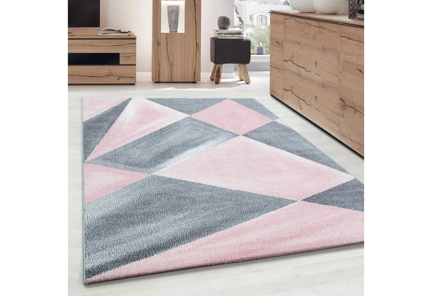 Carpettex Geometrischer Teppich Rosa Kurzflor - Bild 2