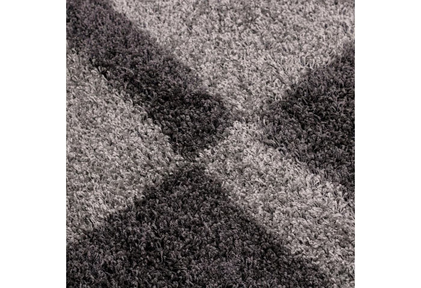 Carpettex Hochflor-Teppich Kariert Grau Rund 30mm - Bild 4
