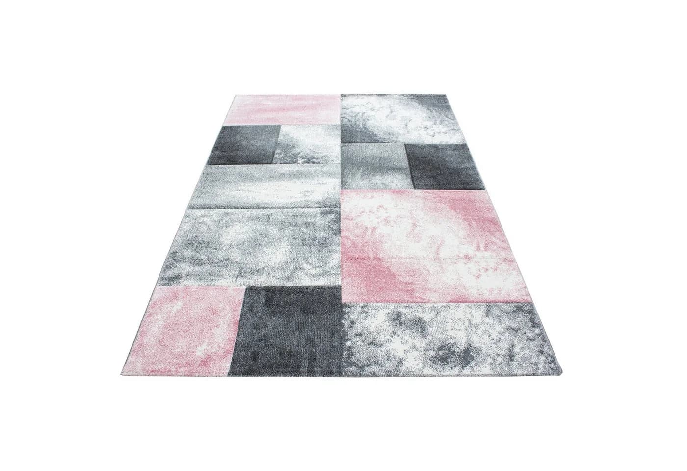 Carpettex Frisé-Teppich Kariert Design Kurzflor Läufer Rosa