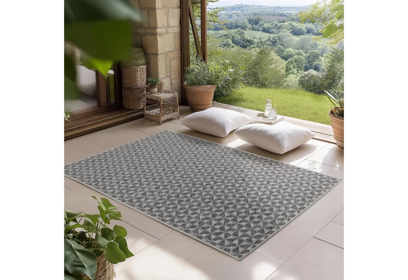Carpettex Outdoorteppich Grau Boho Design Wetterfest